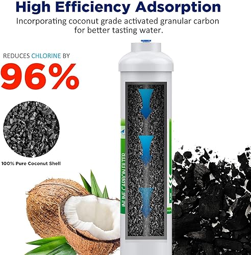 Miniatura 6 de Membrane Solutions 2 filtros de carbono, 1 membrana RO de 50GPD y 2 filtros de agua de carbono en línea T33, se adapta a sistemas purificadores de