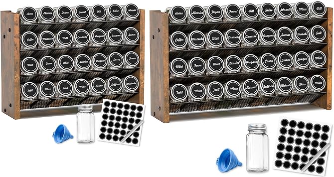 NESAPTO Spice Rack Organizer with 28 Glass Spice Jars, and Spice Rack Organizer with 36 Glass Spice Jars