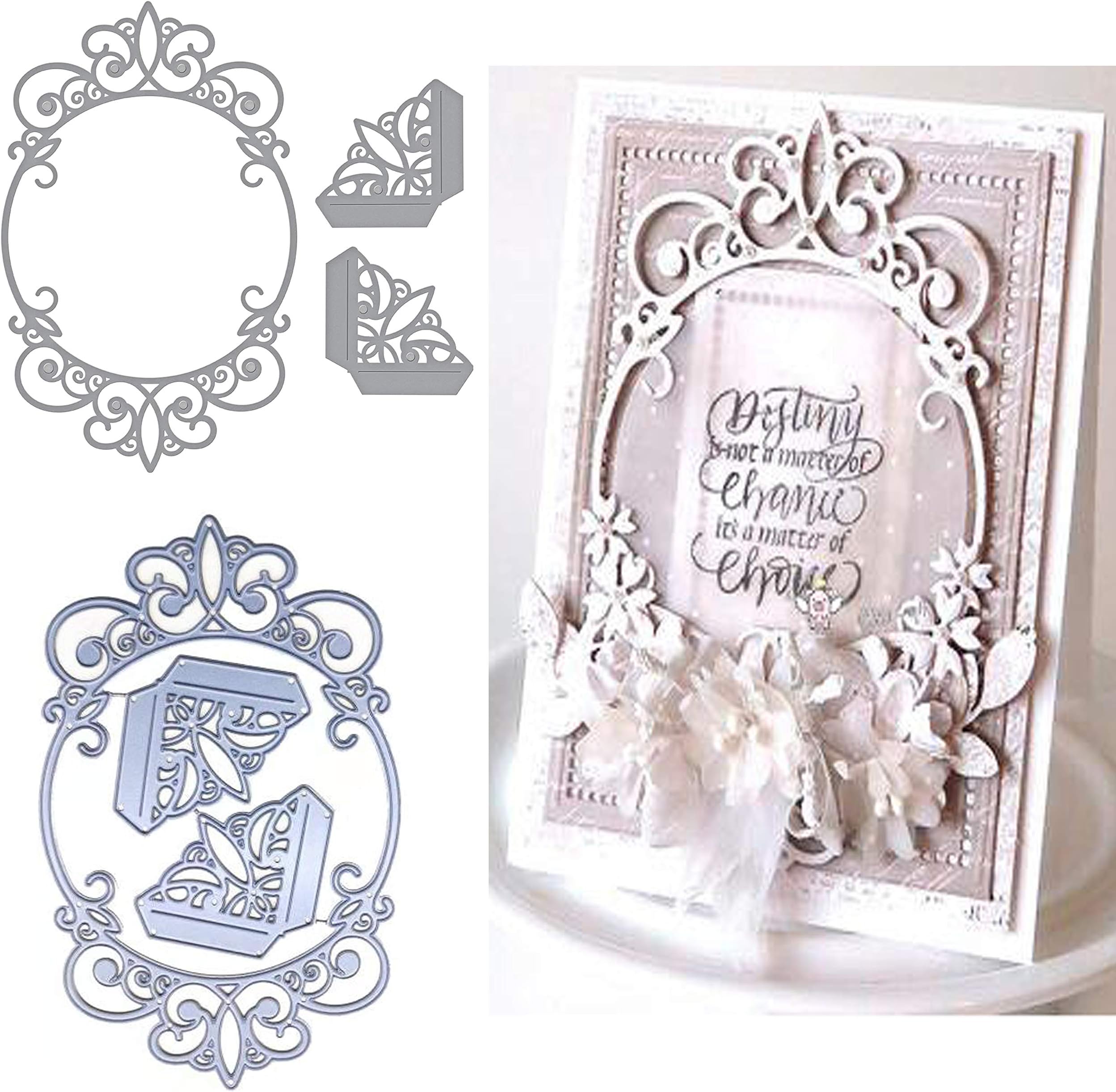 CoutureBridalOval Frame Metal Die Cuts,Wedding Lace Corner Border Cutting Dies Cut Stencils for DIY Scrapbooking Photo Decorative Embossing Paper Dies for Scrapbooking Card Making