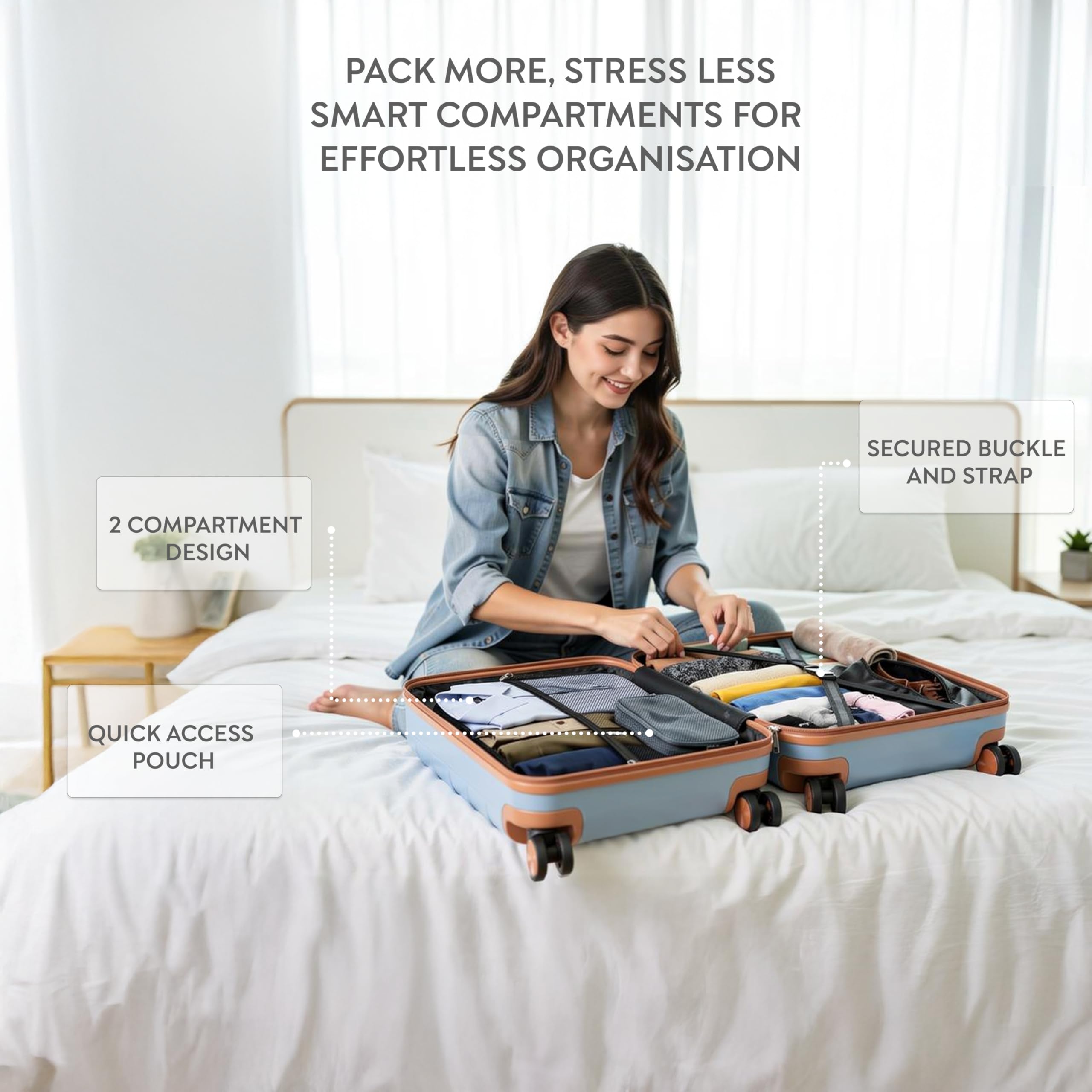 Bagaglio a Mano, Serratura TSA Approvata, Ruote Doppie Spinner Silenziose Espandibile Valigia Leggera – Una volta Espansa 56x45x25 cm, Limite Cabina per easyJet, BA, Jet2 e altre compagnie
