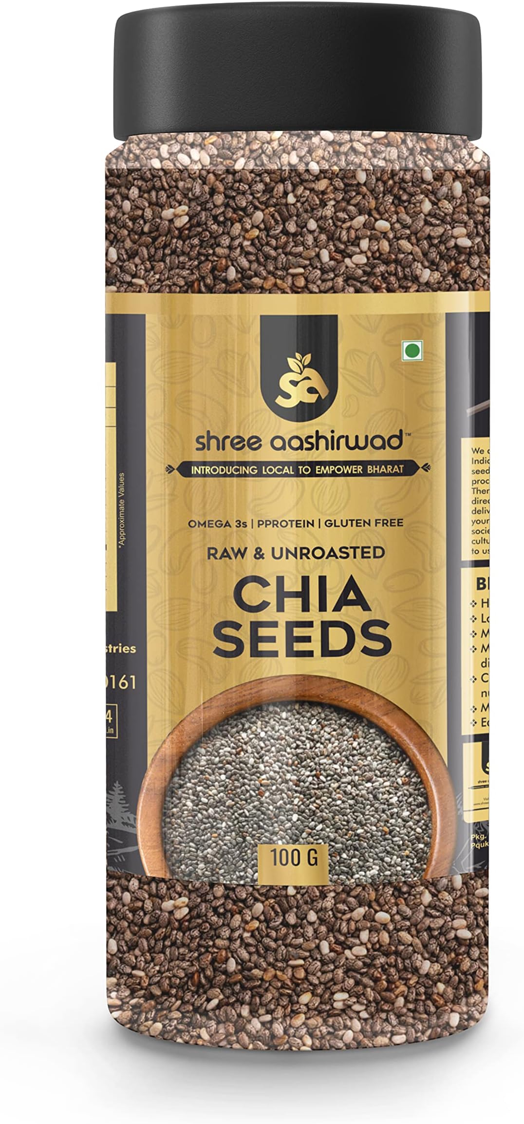 Shree Aanantam Organic Chia Seed - 100gr | Unroasted | USDA Certified |Weight Loss management | Super Food With Rich in Omega 3 & Fiber (100gr)