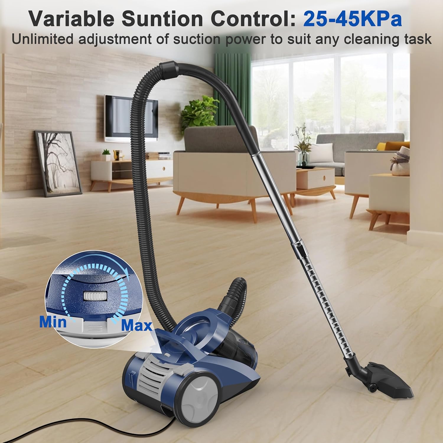 Sweepcent Canister Vacuum Cleaner 45KPa Power Bagless Canister Vacuums for Home with 5 Tools 4.5QT Dust Cup Double HEPA Filter Lightweight Multi-Surface Vacuum Cleaners for Carpet Hard Floor Pet Hair