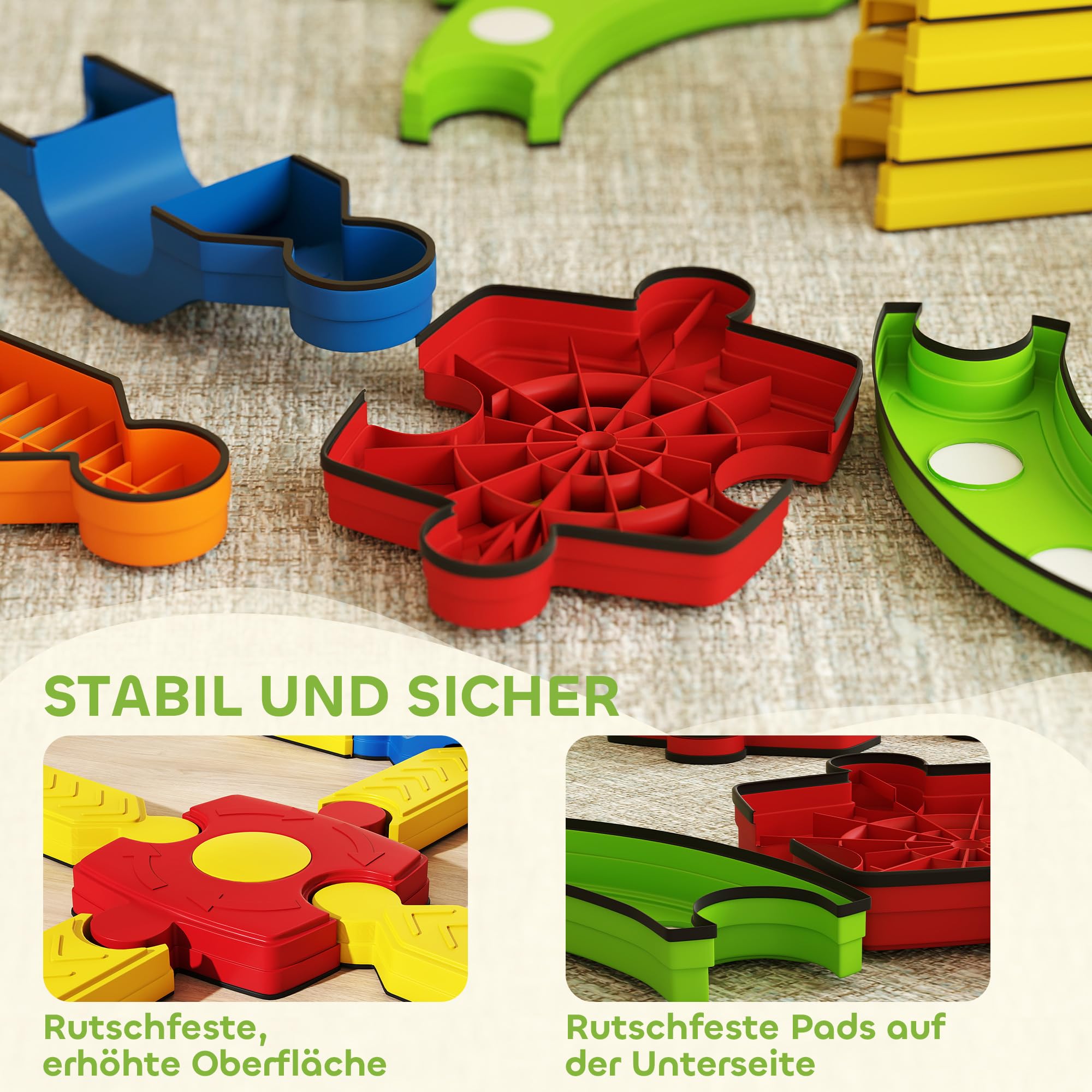 AIYAPLAY Balancierbalken Kinder Schwebebalken mit 25 Balanciersteine frei kombinierbar Montessori-Spielzeug mit rutschfester Oberfläche für Kinder von 3-8 Jahren, für Drinnen Draußen für Koordination
