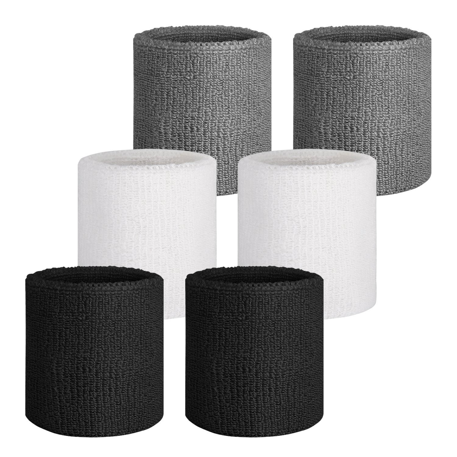 Verceys Unisex Grey, White and Black Sports Wrist Sweatbands Hand Wrap Tennis Badminton Band White - Pack of 6 Bands (B072FPW8W9) Amazon Price History, Amazon Price Tracker