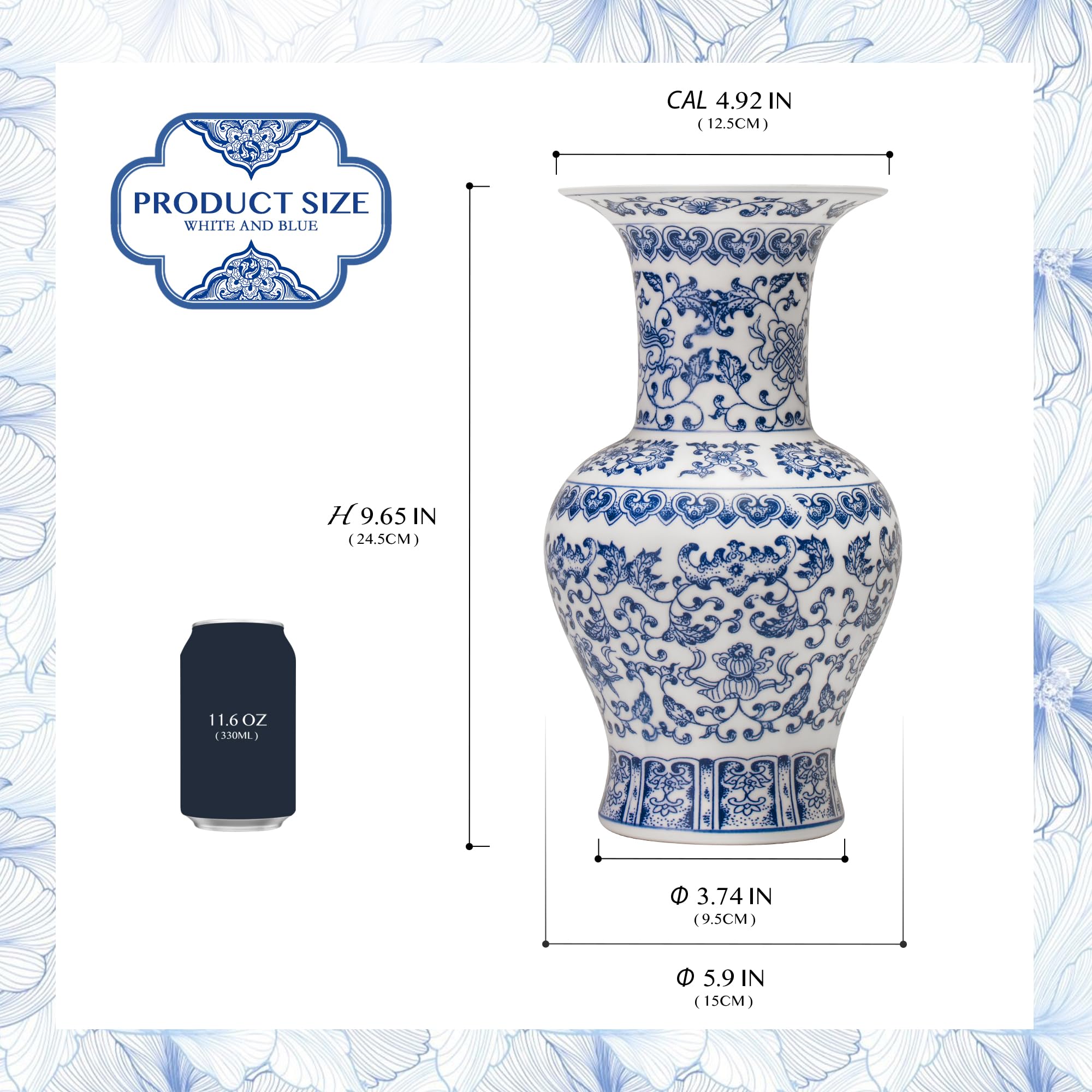 Chinoiserie Vintage Orientalische Vase aus Keramik, handgefertigt, rustikale Blumendekoration für Zuhause, Büro, Bücherregal, Tisch (unglasiert)