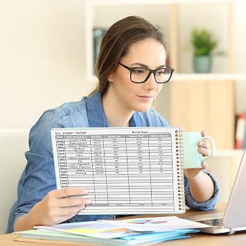 HAUTOCO Bill Tracker Notebook Monthly Bill Payment Tracker for Personal Budgeting Home Financial with 2 Storage Pocket, Payments Checklist Organizer Bill Planner 10.1 x 7.8'', Mint Green