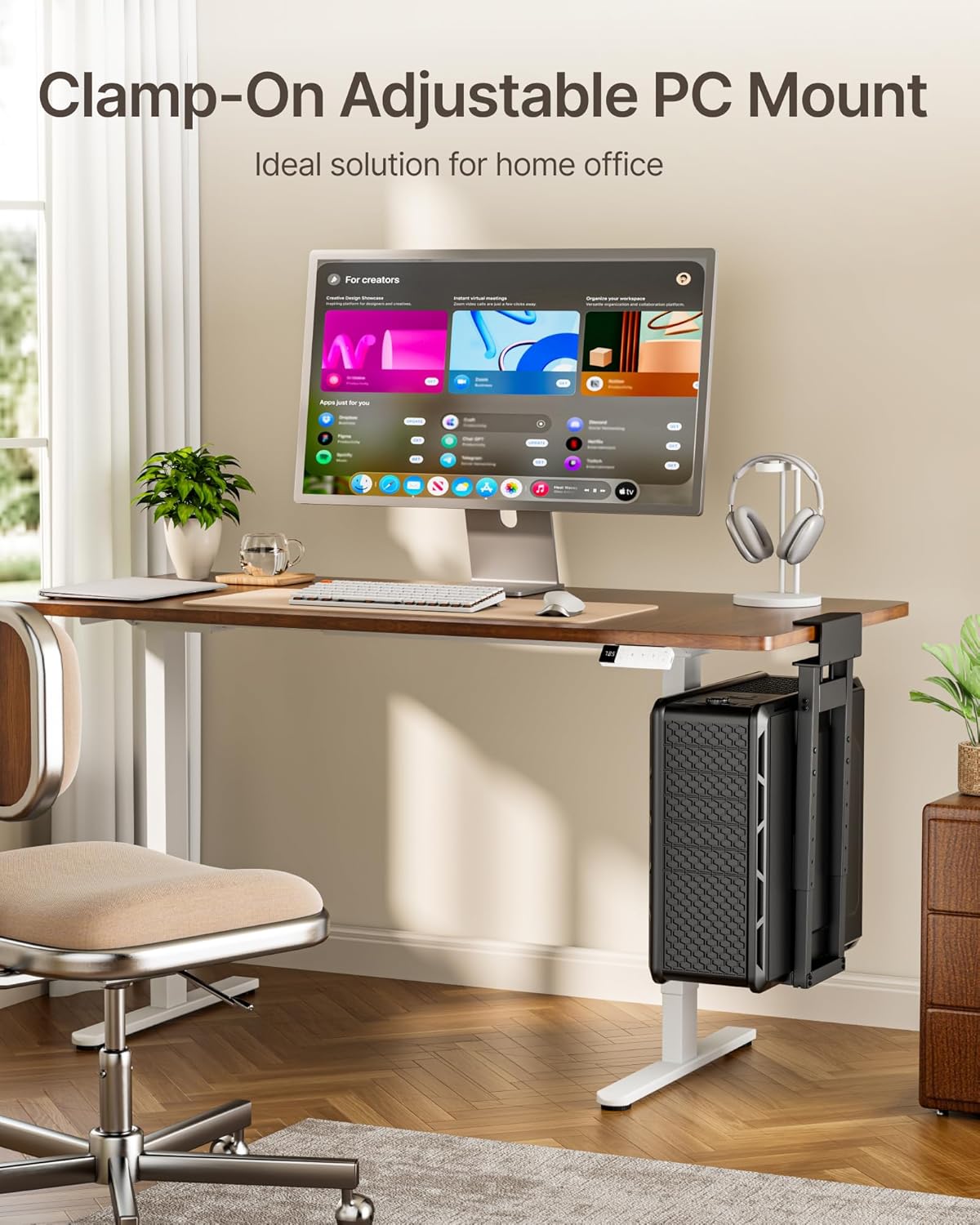 monTEK 66 LBS Heavy-Duty Ventilated Under Desk PC Mount, Adjustable No-Drill PC Mount with Protective Pads,16.1"-25.6" H, Ideal for Office Home Classroom, Black