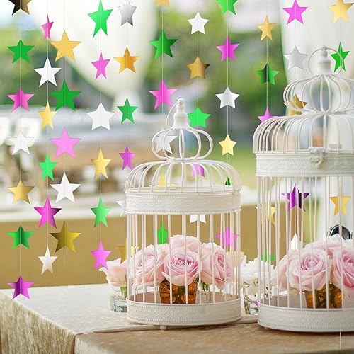 Miniatura 29 de Patelai Guirnalda de estrellas con purpurina decorativa de 130 pies para colgar en banderines de estrellas, telón de fondo para regreso a casa, Rojo