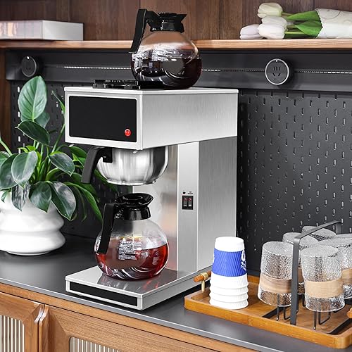 Miniatura 4 de YUANHAO Cafetera comercial Pourover de 12 tazas con jarra de vidrio y calentadores, 120 V