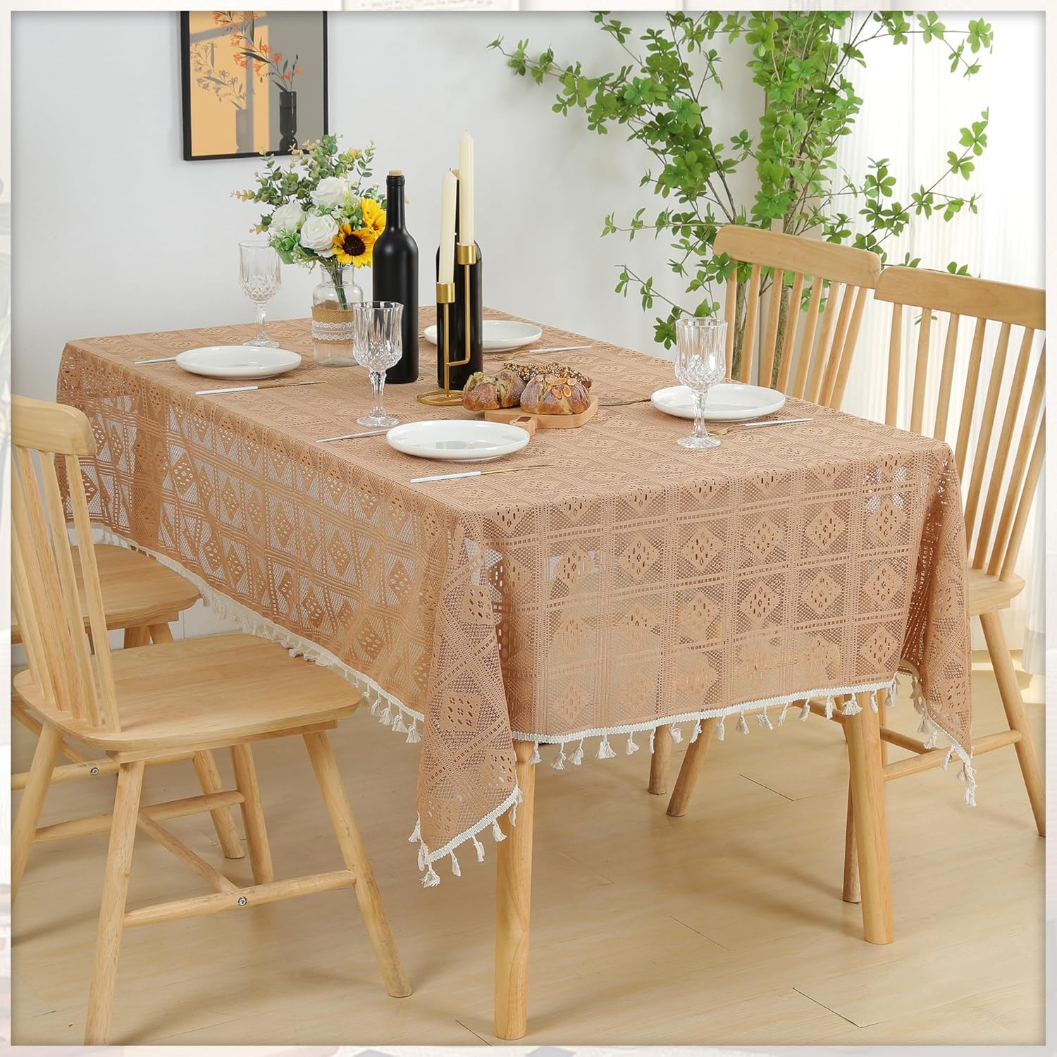 Green Chrochet Lace Tablecloths Rectangle Table Cloths Openwork Table Cover for Wedding Party Holiday Dinner Home Decoration (55"x70", Green)