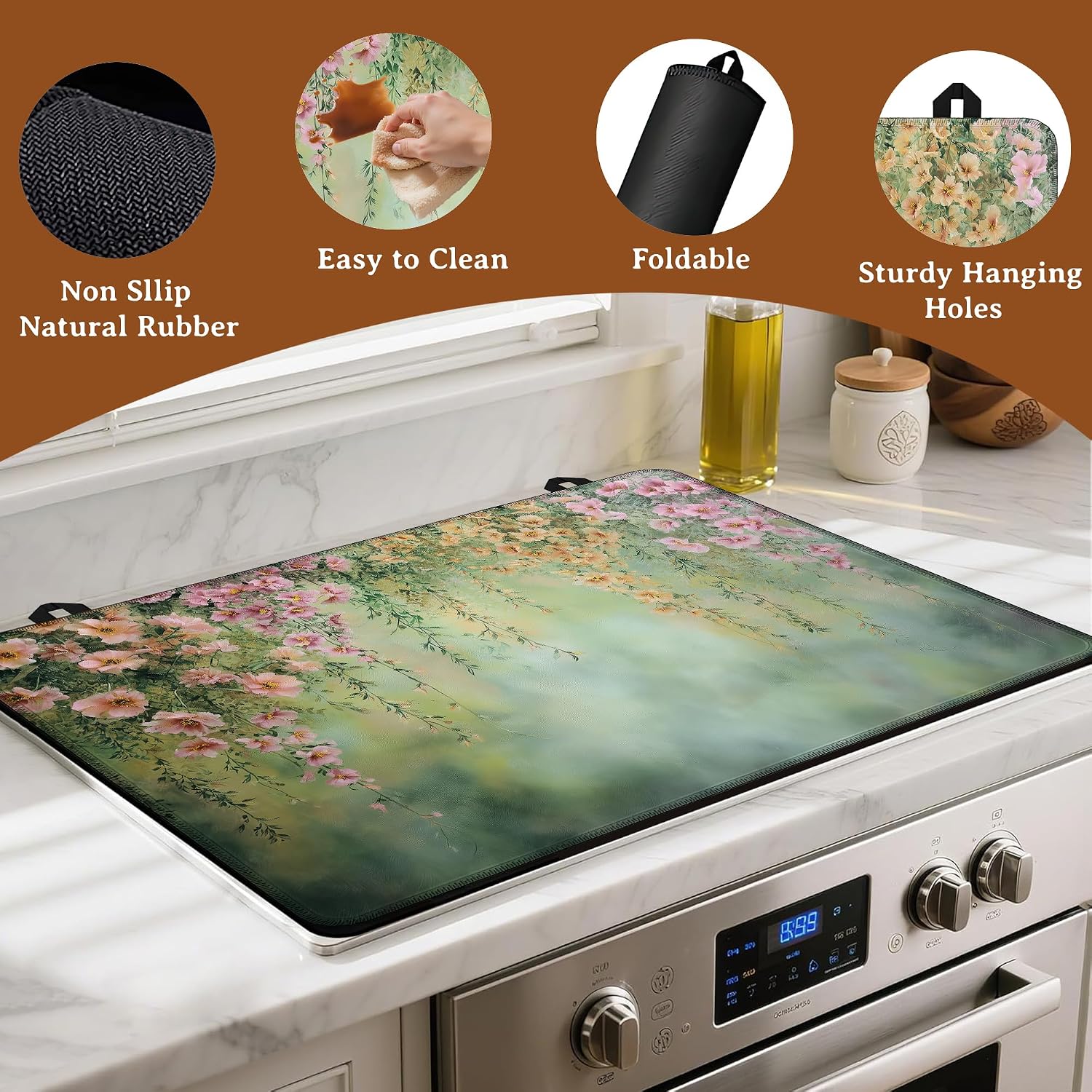 Stove Top Covers for Electric Stove,Colorful Floral Heat Resistant Glass Cooktop Cover Protector for Kitchen Flat Electric Stove Top Covers 28.5×20.5in