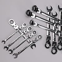 Vista 8 de Llave combinada de trinquete, llave de extremo abierto de acero al cromo vanadio endurecido con cabezal flexible métrica 0.472 in