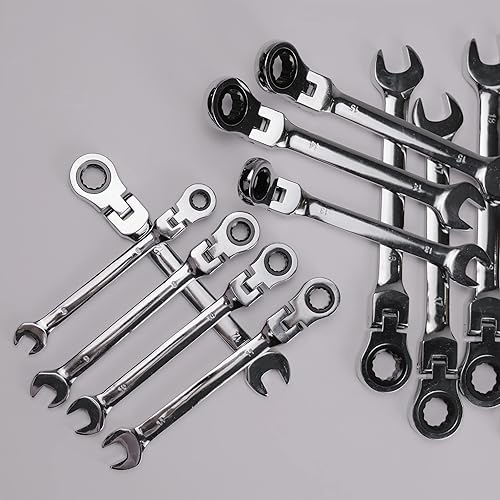 Miniatura 10 de Llave combinada de trinquete, llave métrica de extremo abierto de acero al cromo vanadio endurecido con cabezal flexible (0.630 in)