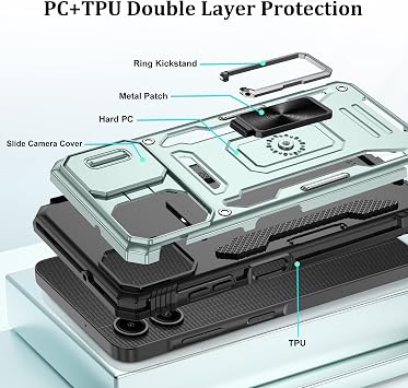 Jshru for Samsung A06 Phone Case with Screen Protector | Camera Protective Cover | Ring Stand,Shockproof Bumper Phone Cover for Samsung Galaxy A06 4G/5G,Alpine Green