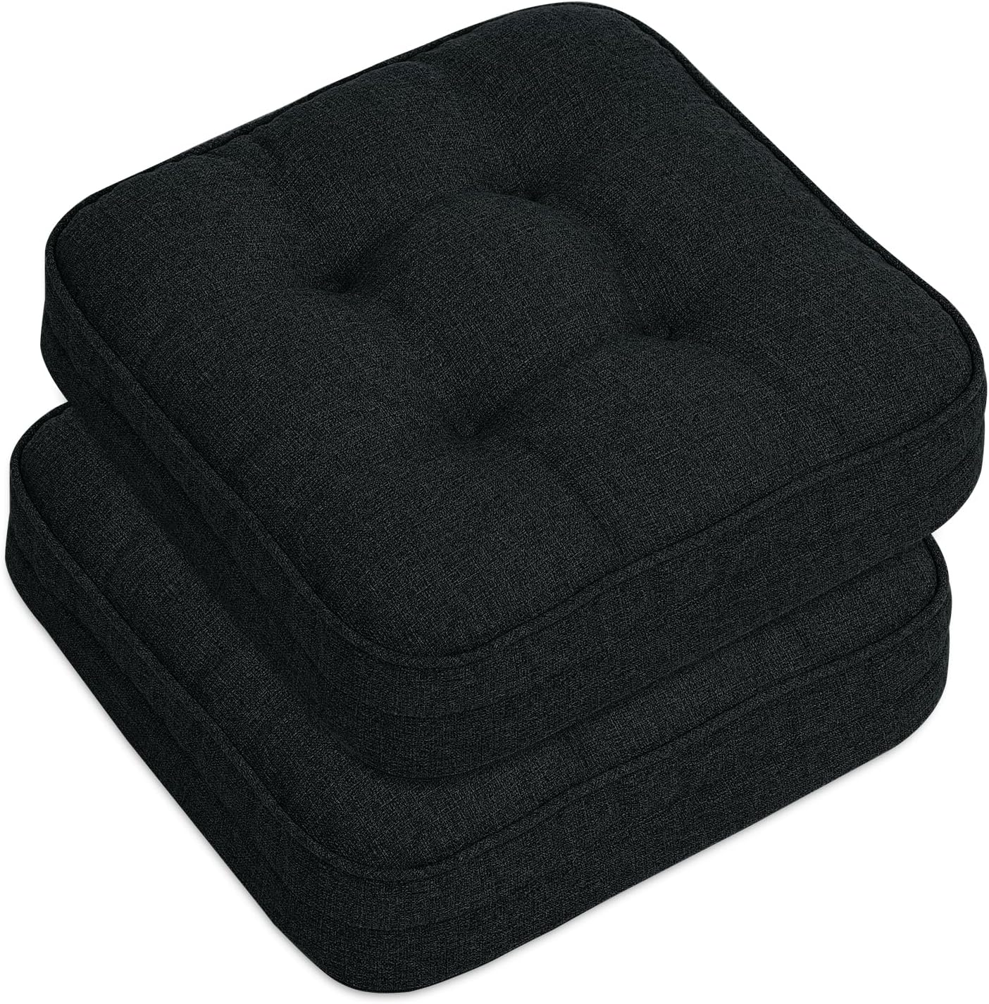 GOFORIT Chair Cushions Set of 2,Tufted Shredded Memory Foam Chair Pads, Non-Slip Seat Cushions with Removable Cover, 16'' x 16'', 2Pack,Black