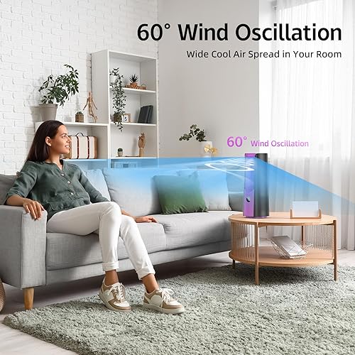 Miniatura 6 de Desk Fan, 13 Inch Portable Bladeless Fan, Small Quiet Table Fan with 60°Oscillating, 9 Speeds & 9H Timer, LED Display, Button Control, Easy to