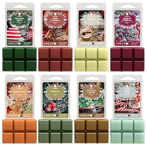 ARVIDSSON Christmas Scented Wax Melts, Holiday Soy Wax Cubes for Wax Warmer, Strong Scent Fragrance Wax Tarts, Candle Melts Gift Set, Christmas Spirit, Gingerbread, Apple Cinnamon, Candy Cane and More - Christmas