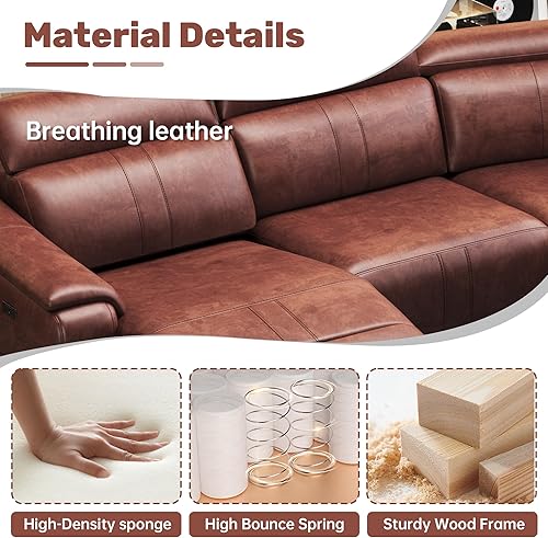 Miniatura 6 de Juego de sofá reclinable eléctrico, sofá seccional reclinable de 3 plazas con reposacabezas ajustable y reclinación eléctrica, cuero transpirable