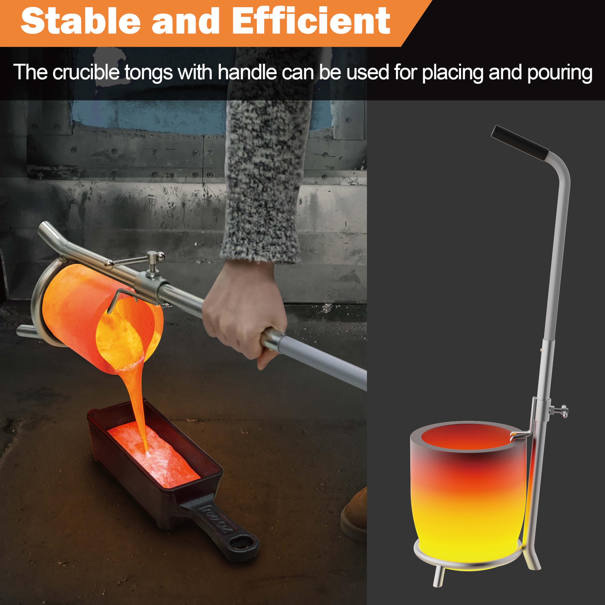 MMasters - Juego de pinzas de mano para crisol de 25 kg para fundir metal con un crisol de grafito de carburo de silicio, para fundir trabajos en horno, fundición de aluminio y cobre, herramientas de