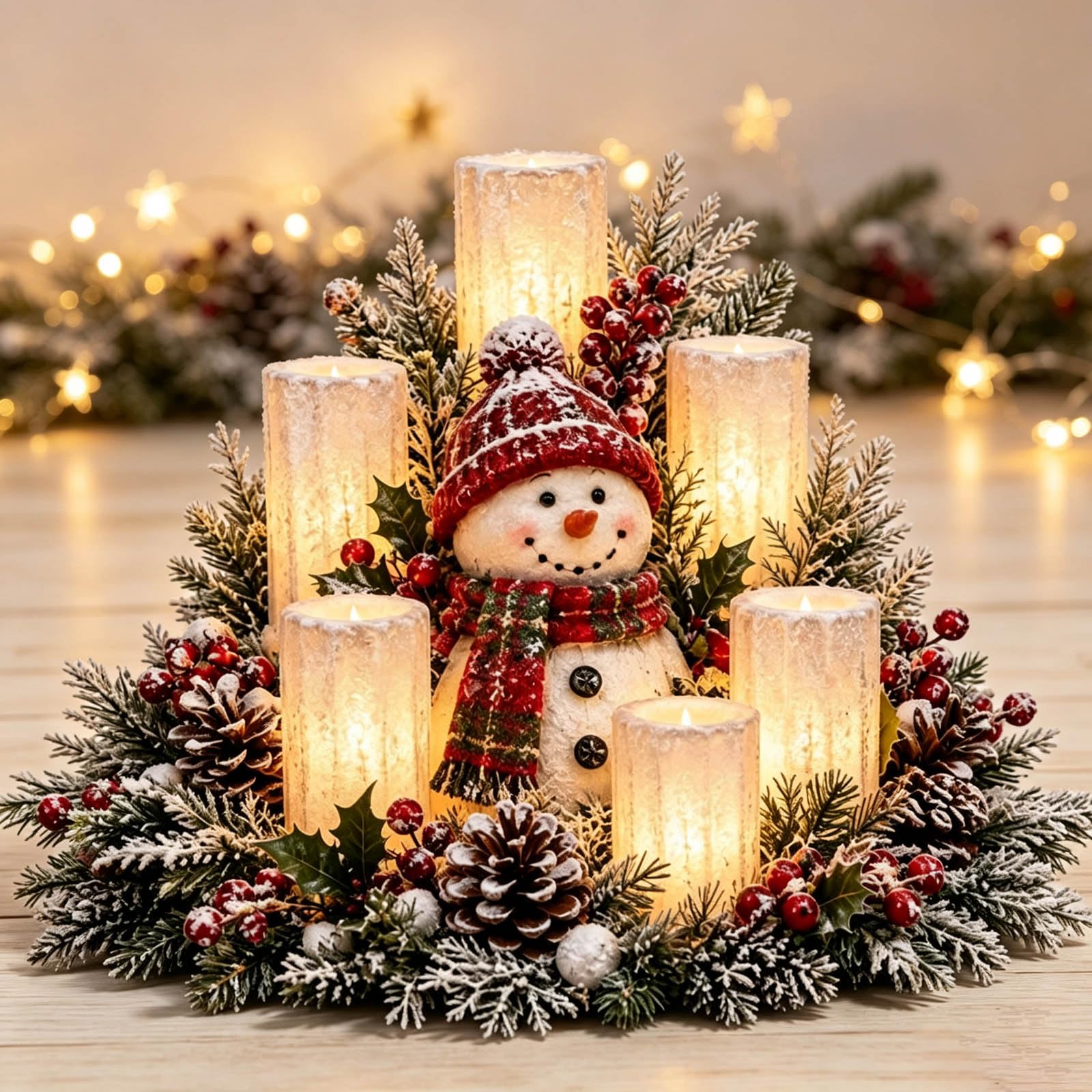 Christmas Lighted Centerpiece with Flameless Candle Glow (# A)