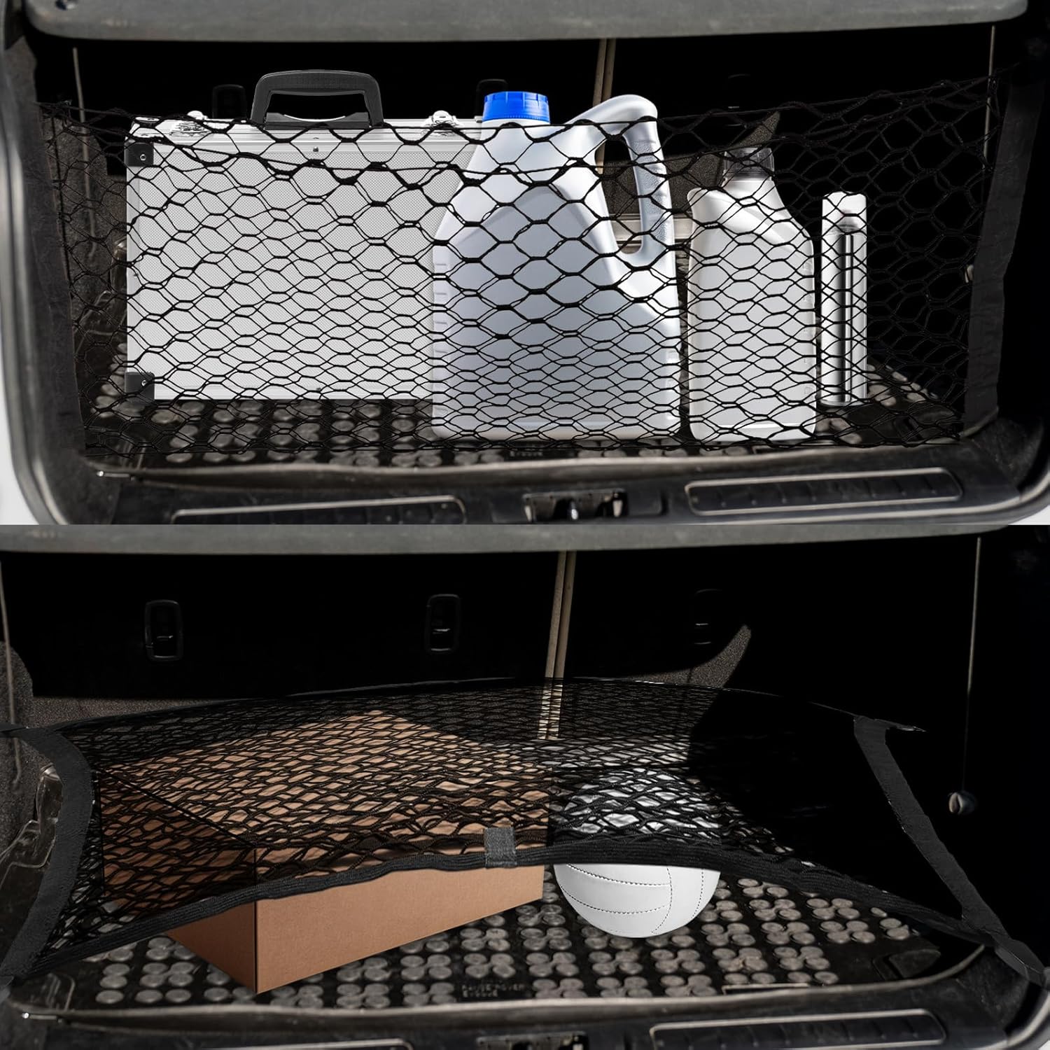 HARFINGTON 2pcs Car Rear Cargo Net 32" x 24" Adjustable Trunk Cargo Storage Net Elastic Storage Organizer Mesh Nets Automotive Cargo Netting with Hooks for Universal Cars Trucks SUV