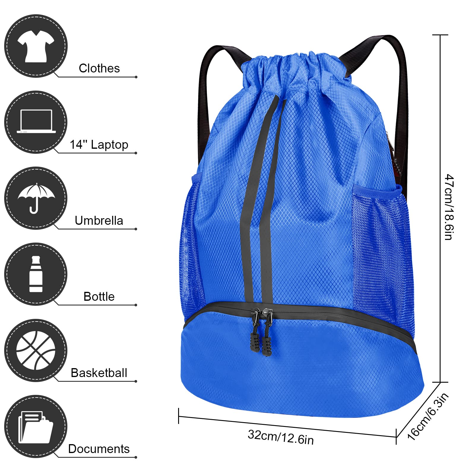 Sliverdew Sacs à Cordon En Polyéthylène Noir Avec Cordon De Serrage Pour Le Sport, L'école, La Gym, Les Voyages, La Natation, La Plage, Noir