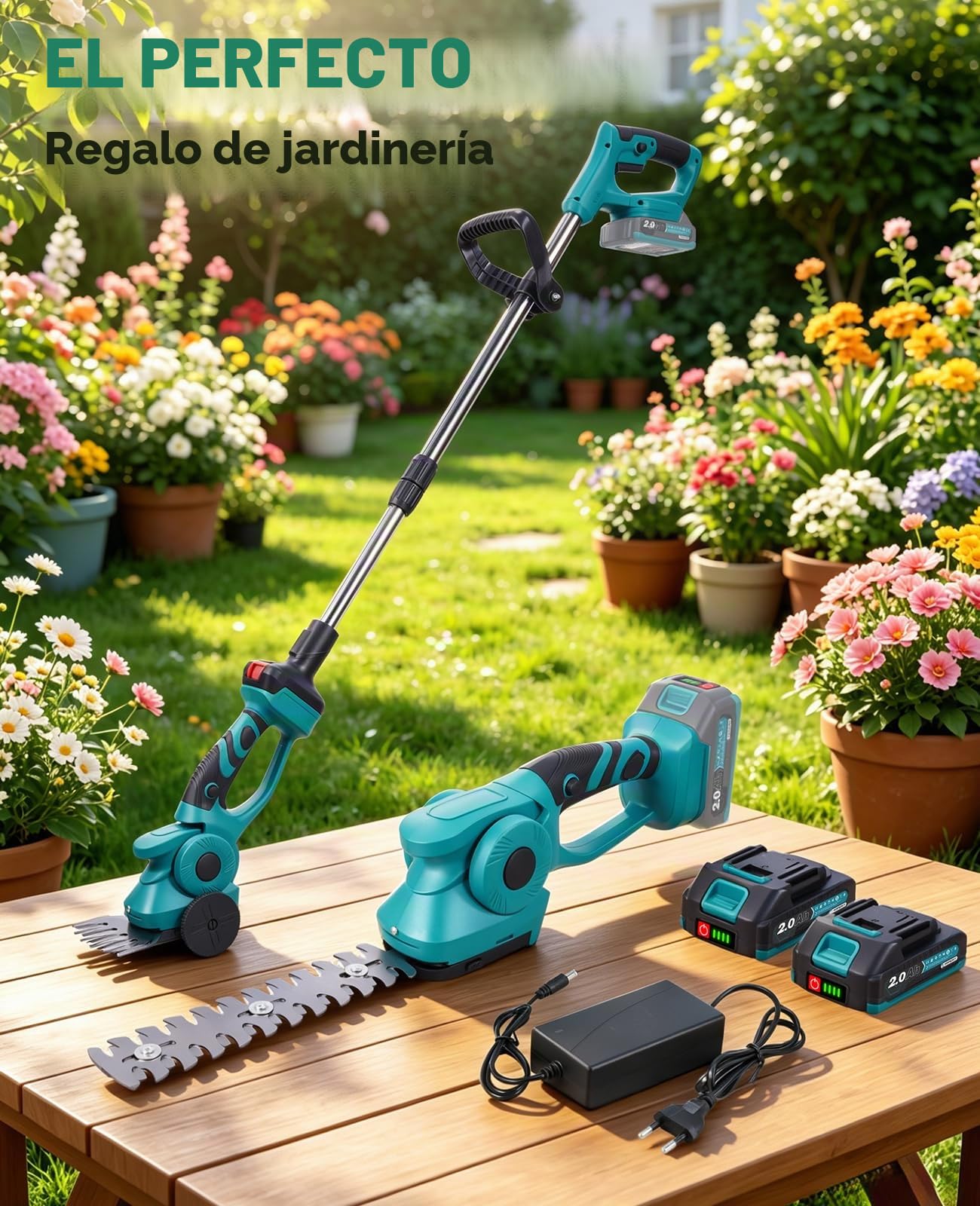 Yofidra Cortasetos de Batería con Mango Telescópico, 100 cm, Tijeras 3 en 1 con Ruedas, Cortasetos Eléctrico Inalámbrico con Batería, Ancho de Corte 133 mm, Longitud de Corte 220 mm