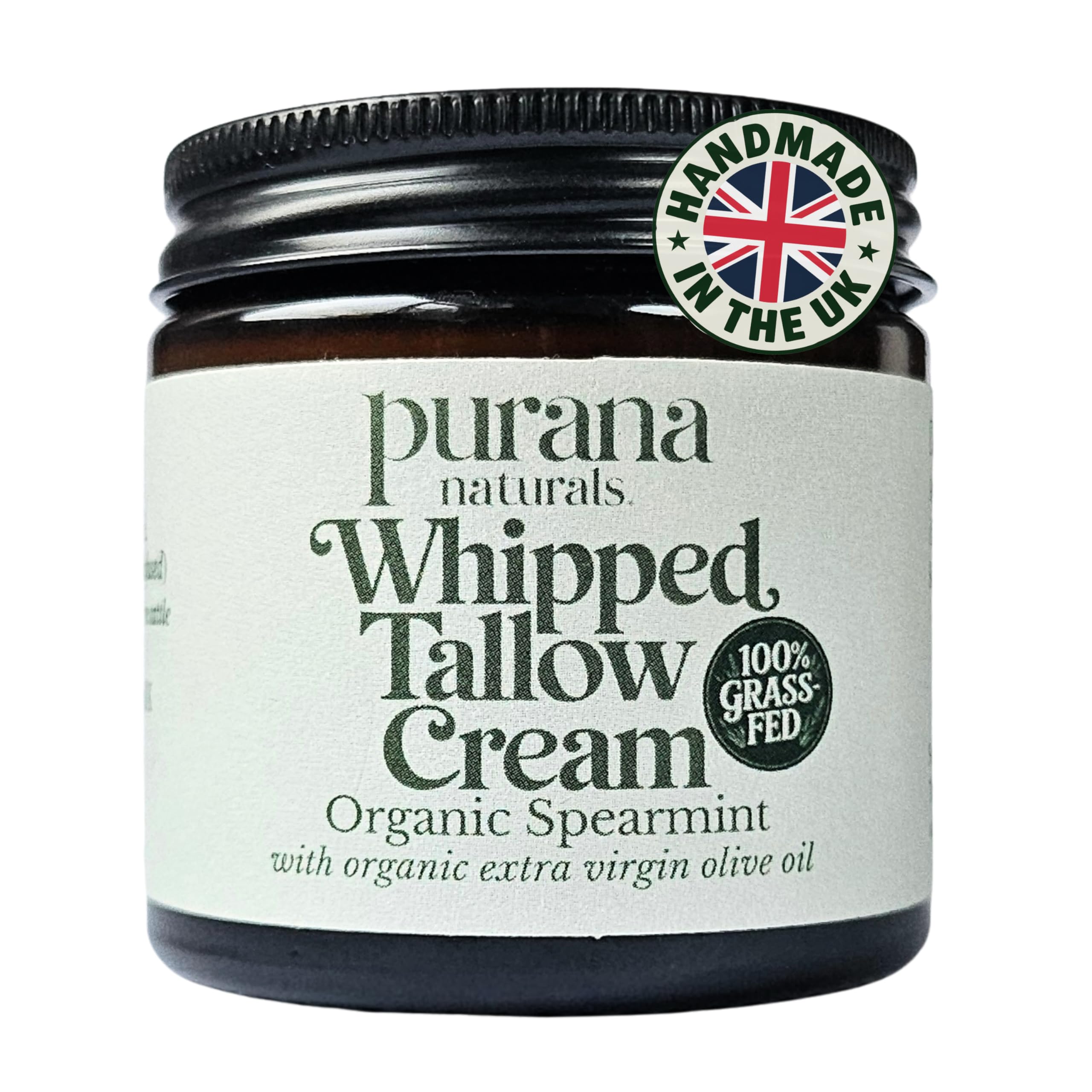 Whipped Tallow Cream - Grass-Fed, Halal Beef Tallow Skincare with Organic Olive Oil - Seed Oil Free, Face & Body Moisturiser for Dry Skin & Eczema Relief (Organic Spearmint (Unscented))