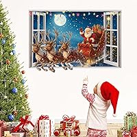 Vista 4 de Calcomanías de pared de Navidad, calcomanías de pared 3D de Papá Noel, calcomanías de ventana de Papá Noel, calcomanías de ventana de reno, Papá