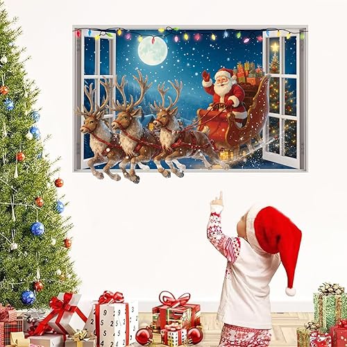 Miniatura 4 de Calcomanías de pared de Navidad, calcomanías de pared 3D de Papá Noel, calcomanías de ventana de Papá Noel, calcomanías de ventana de reno, Papá