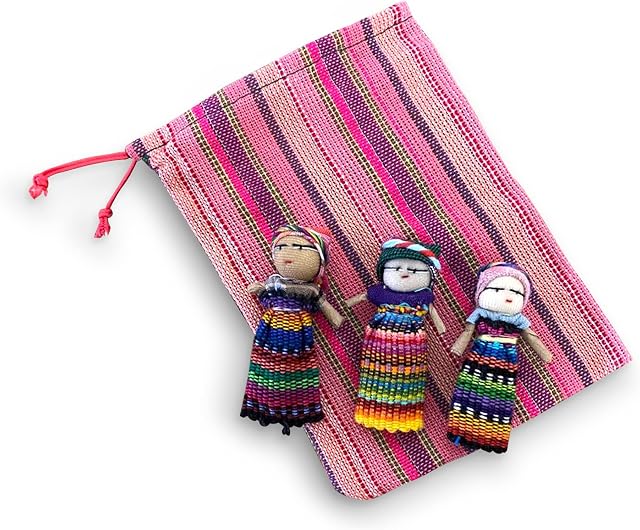 Thorness Set of 3 Guatemalan handmade Worry Doll with a colourful crafted storage bag | Worry Dolls for Girls | Worry Dolls For Boys | Anxiety Dolls | Worry Doll | Guatamalan Doll