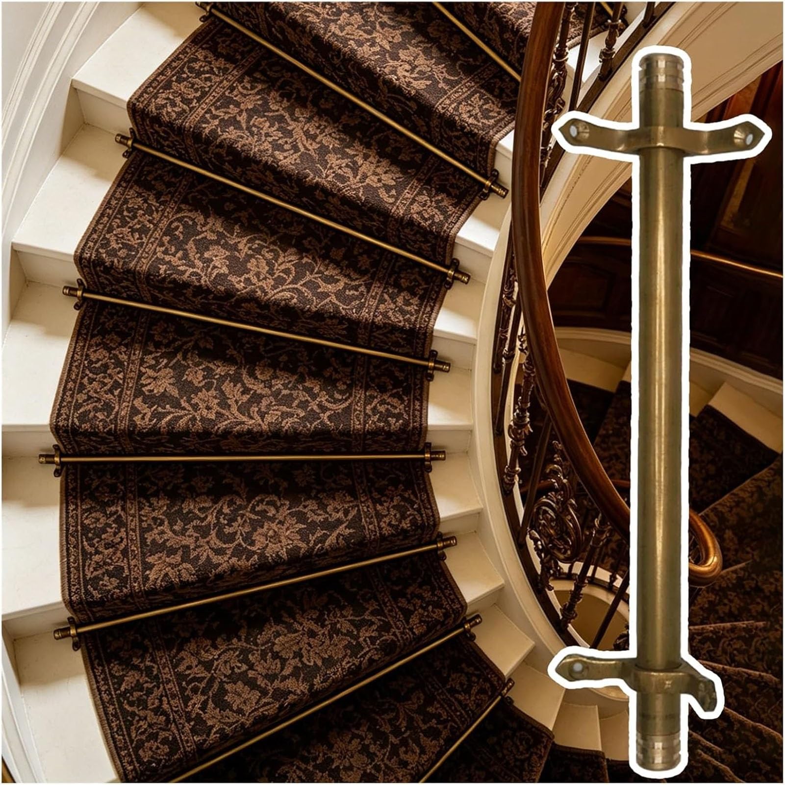 Generico Aste per Scale in Ottone Anticato con pomelli a Torre - Tappeti tubolari per Moquette da 61-127 cm, Facili da installare per Una Moquette sicura sulle Scale (16 Pezzi, 66 cm/26 Pollici) - El