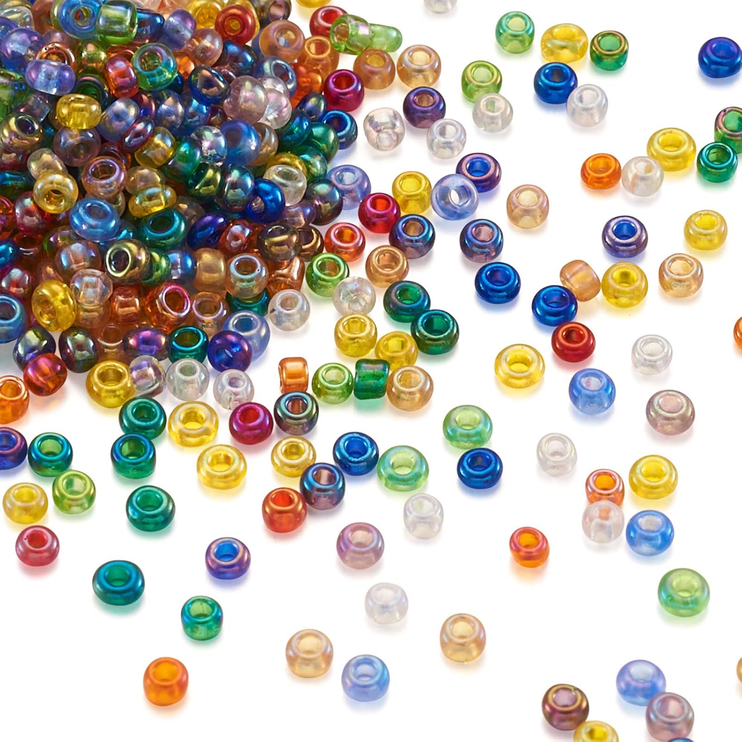 Pandahall 6/0 Silver Lined Round Glass Seed Beads 4mm Mixed Color Tiny Glass Pony Beads Loose Beads Spacers for Jewelry Making (About 4500 Beads/Pound)