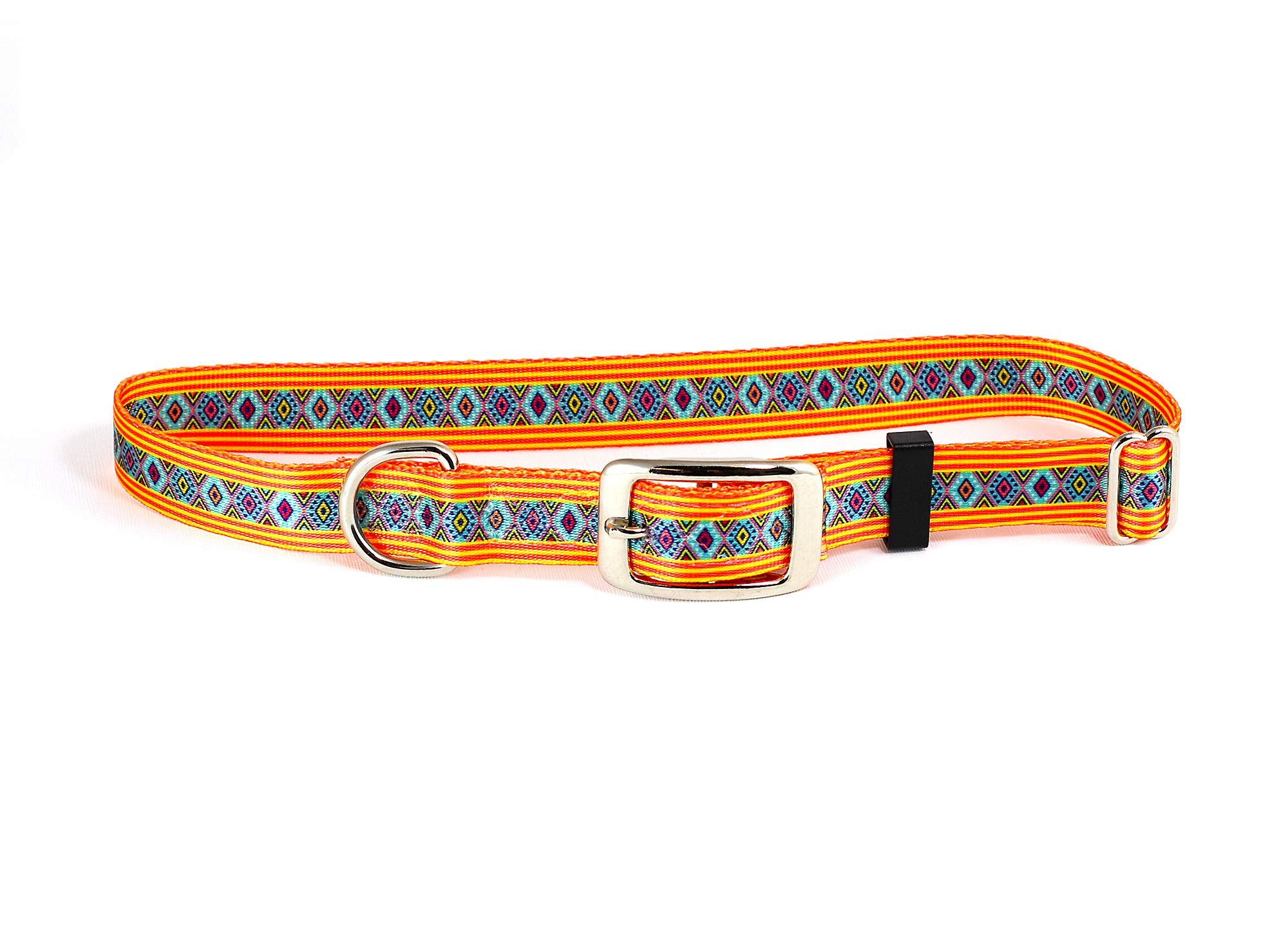 Tuff Lock Nylon Dog Collar, Rust-Free Quick Release Adjustable D Ring, Made in USA, Metal Buckle (Southwest Pattern)