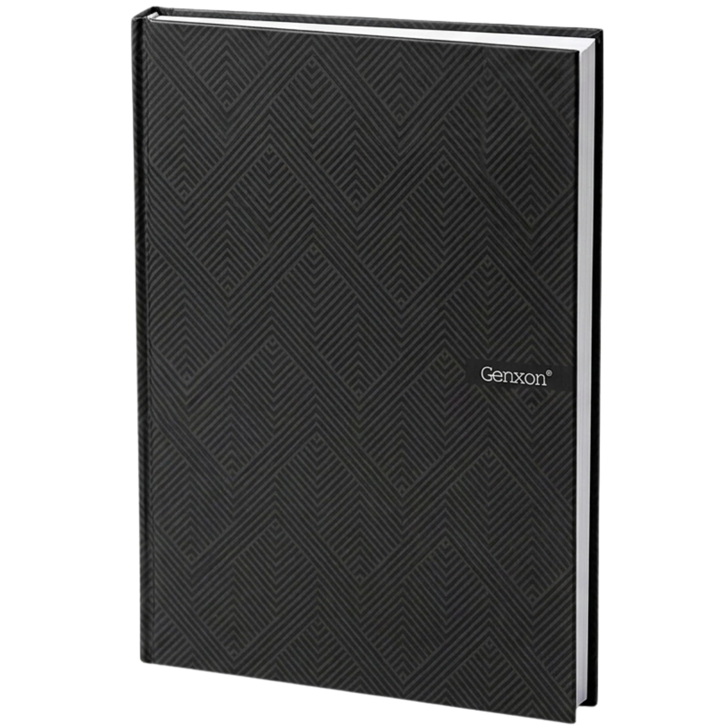 genXon A4 Notebook Hardback 160 Pages 100gsm Paper 10mm Ruled Margin Sheets Notepad Home Office School Writing Notebooks for Students Black Blue Red (Black)
