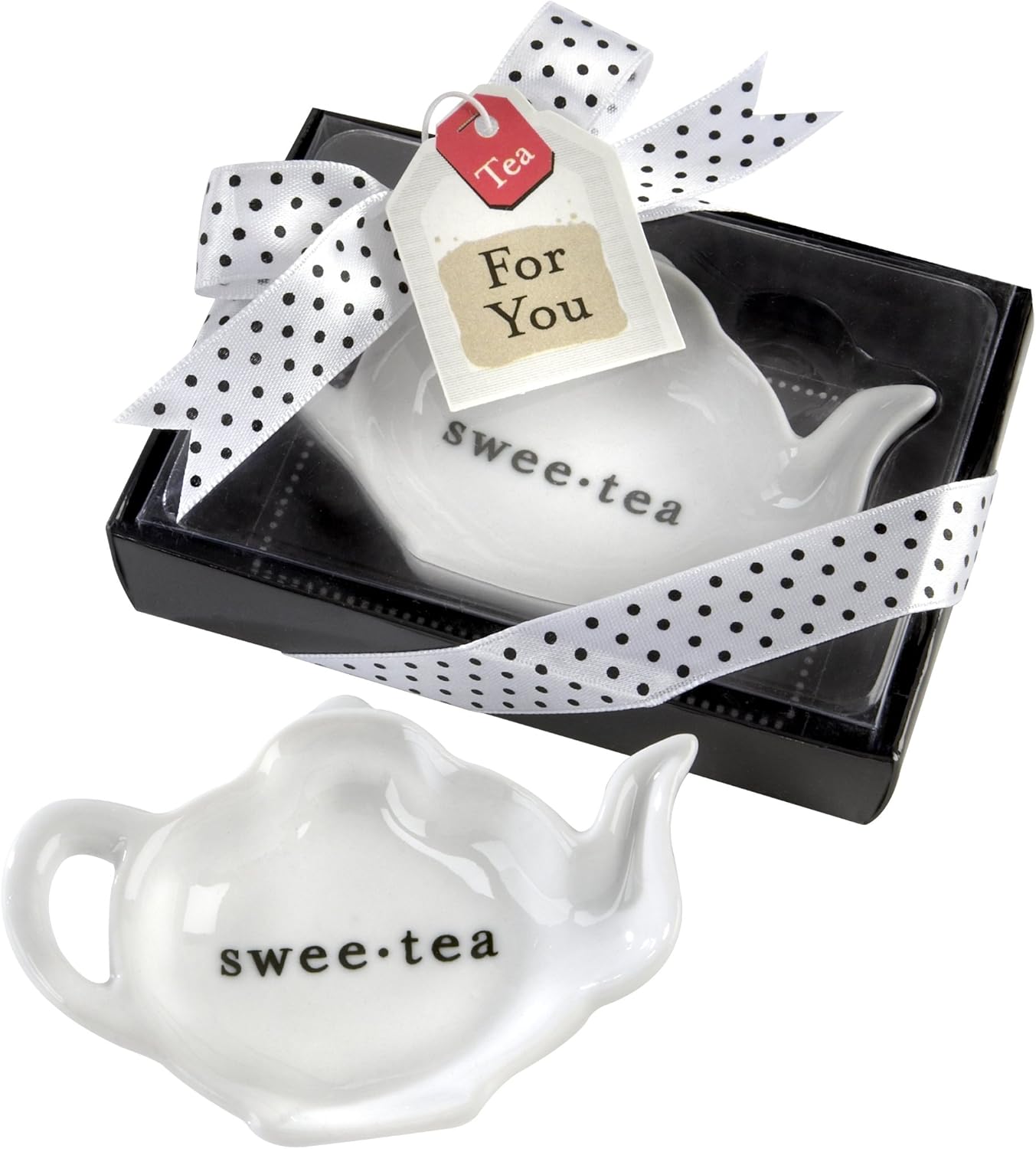 Kate Aspen SweeTea Ceramic Tea Bag Caddy in Black and White Serving