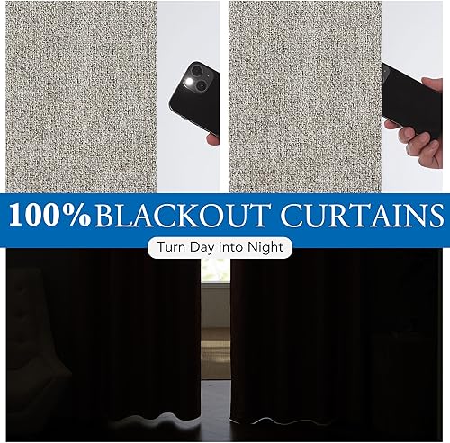 Miniatura 4 de Beauoop Cortinas de lino 100% opacas de 96 pulgadas de largo, 2 paneles para dormitorio, sala de estar, gris pardo con parte trasera blanca,