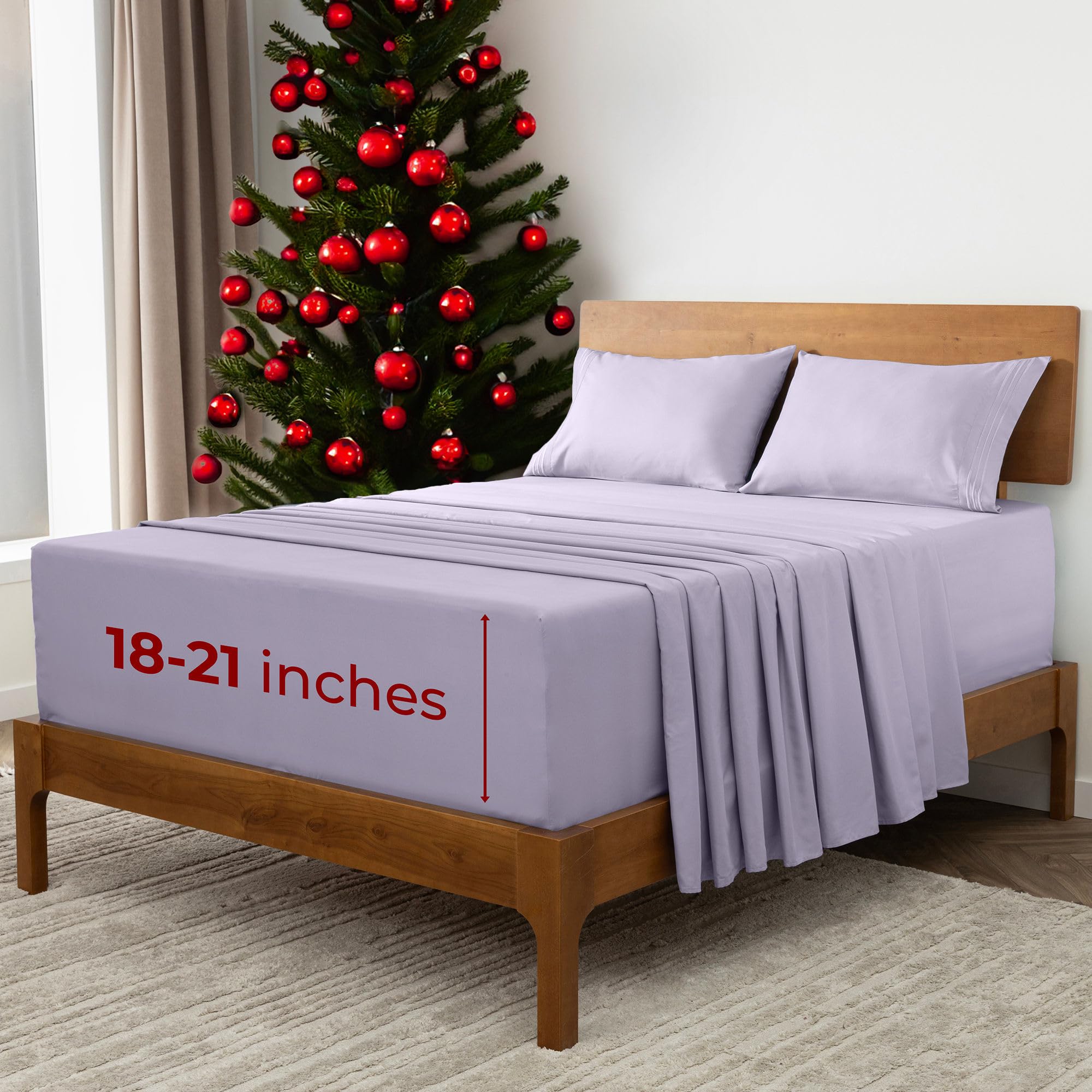 Mellanni Bed Sheet Set - Brushed Microfiber 1800 Bedding - Wrinkle, Fade, Stain Resistant - 4 Piece (for Extra Deep Mattresses, King, Lavender)