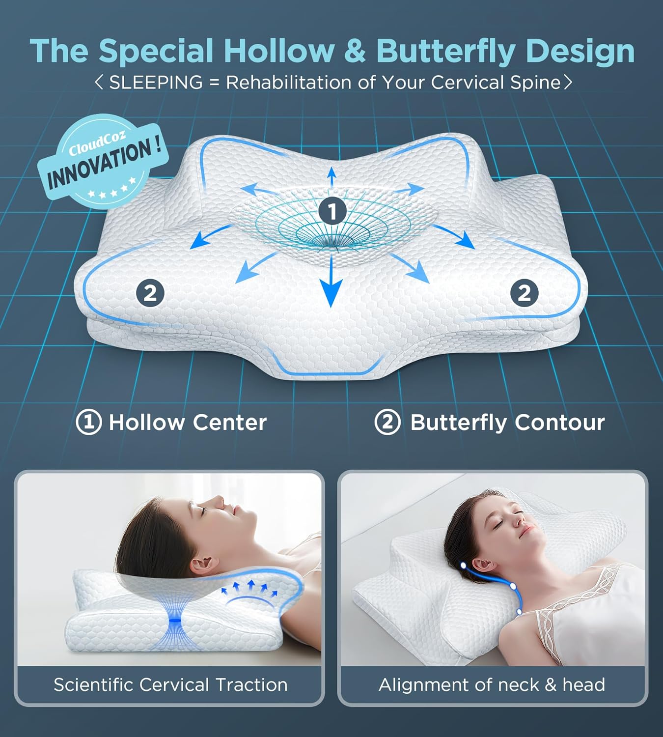Ultra Pain Relief Cervical Neck Pillow for Sleeping, Adjustable Ergonomic Memory Foam Reading Pillow for Adults, Cooling Orthopedic Side Sleeper Pillow, Back Pillow for Bed, Couch & Floor Pearl white