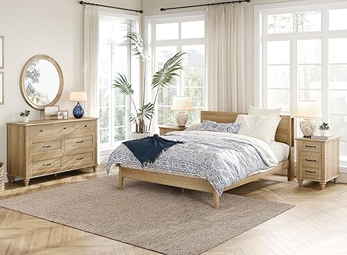 Miniatura 9 de WAMPAT Mesita de noche con estación de carga, mesa auxiliar de granja para sala de estar con 2 cajones, mesita de noche de madera natural para