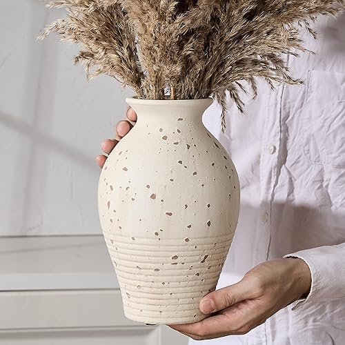 Miniatura 3 de LUKA Jarrón de terracota de 9.2 pulgadas, jarrón rústico de cerámica para casa de campo, inauguración de la casadecoración de Navidad para