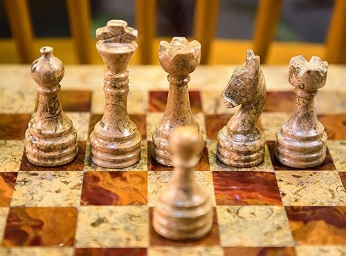 Miniatura 4 de Juego de ajedrez ponderado marrón oscuro y claro de 15 pulgadas, juego de ajedrez único con 32 piezas de ajedrez - Juego de ajedrez grande de mármol