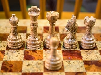 15 Inches Dark and Light Brown Weighted Chess Set - Unique Chess Set with 32 Chess Pieces - Large Marble Chess Set Ideal for Home Decor - Best Tournament Chess Set & Home decor Gifts