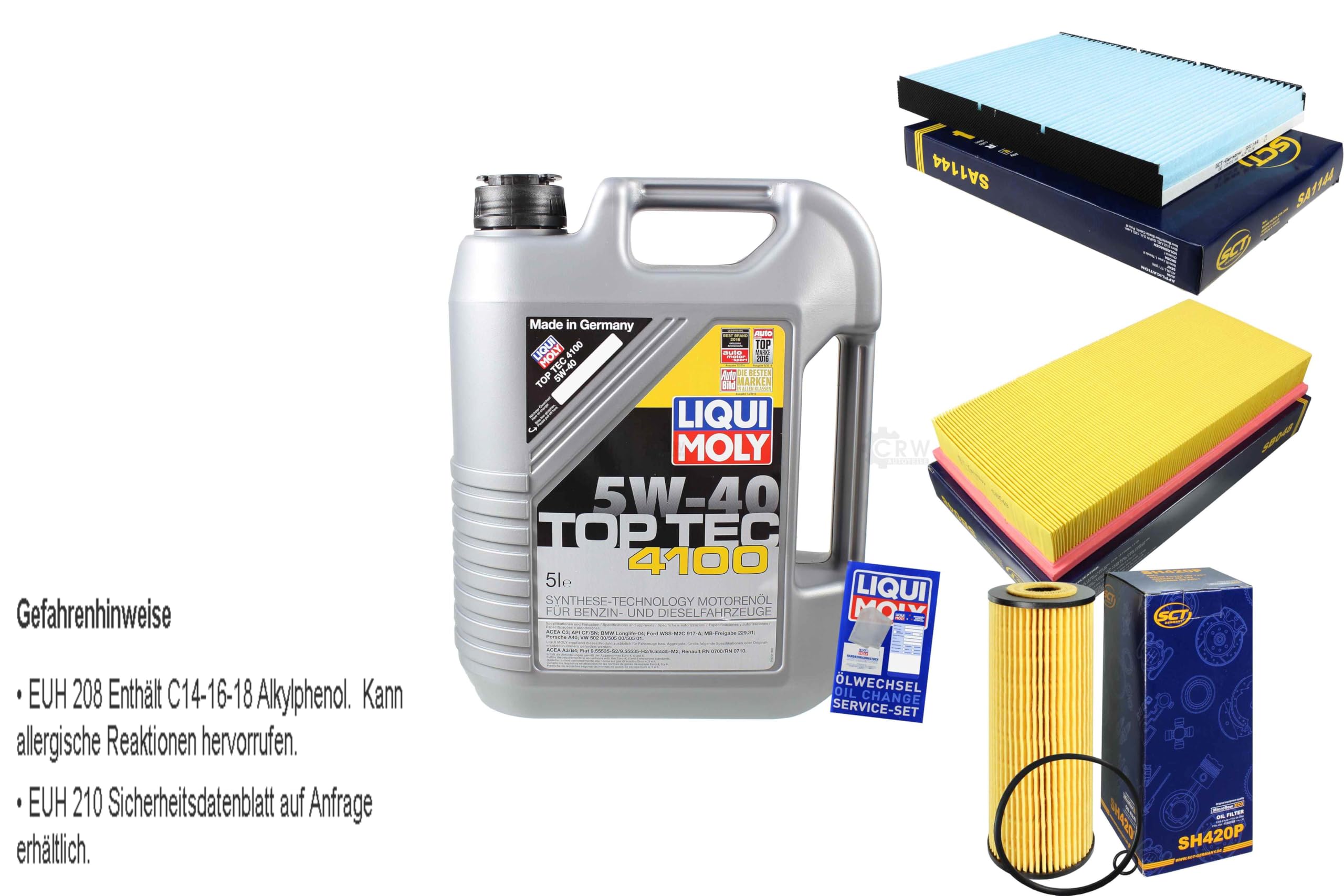 Filter Set Inspektionspaket 5 Liter Motoröl Top Tec 4100 5W-40 Innenraumfilter Luftfilter Ölfilter