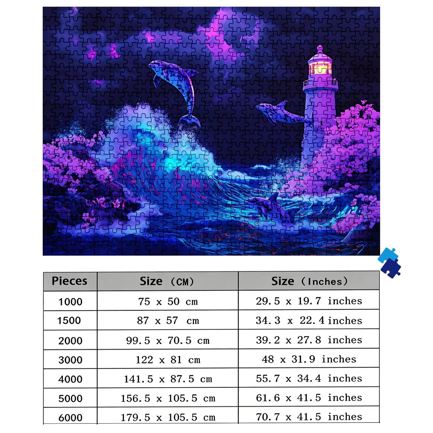 Puzzle 3000 elementów, drewniane puzzle dla dorosłych, delfin, latarnia morska, klasyczne puzzle 122 x 81 cm, gra rodzinna, puzzle redukujące stres, gra myśląca, dekoracja domu w0-242