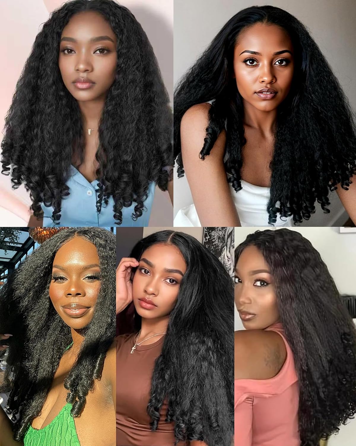 Afro Curly Wig V Part Kinky Straight with Bouncy Curly Ends Fluffy Bouncy Hair Wigs Natural Black 24 Inch for Black Women