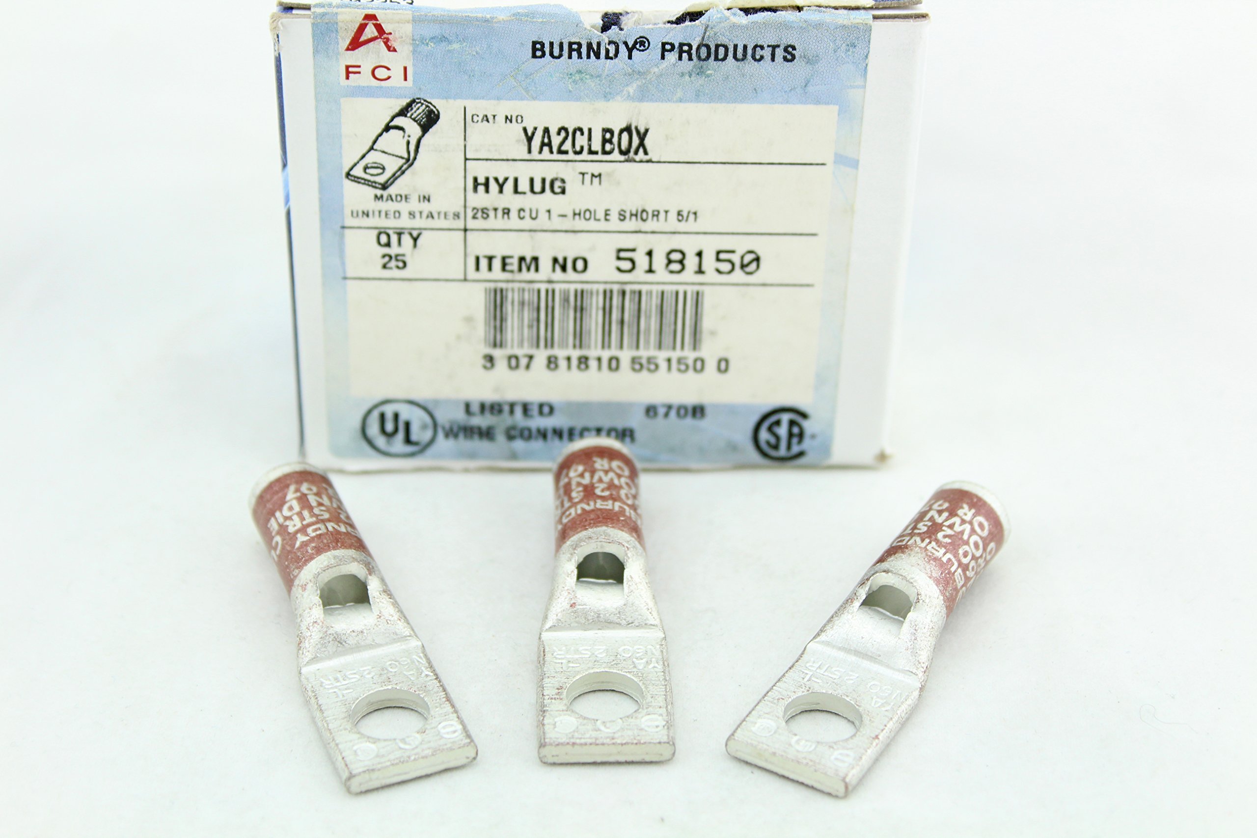 BURNDY YA2CLBOX #2 Awg Lug, N60, 1Hole, Std. Barrel, 5/16