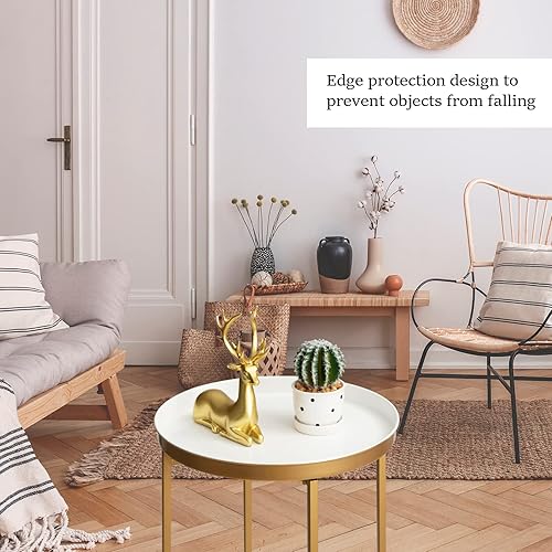 Miniatura 26 de danpinera - Mesa auxiliar redonda de metal, para acentuar interiores y exteriores, pequeña, para poner a un costado del sillón, con bandeja Negro