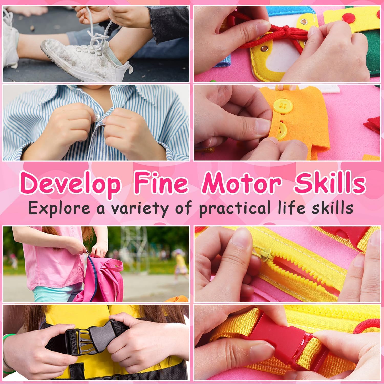 LATERN Giocattolo Montessori Busy Board per Bambini, 28CM x 21CM Tavola Sensoriale Educativa Per Attività Di Apprendimento Sviluppo Sensoriali Motorie Fini Per Bambino Regalo Aereo Auto Viaggio (Rosa)