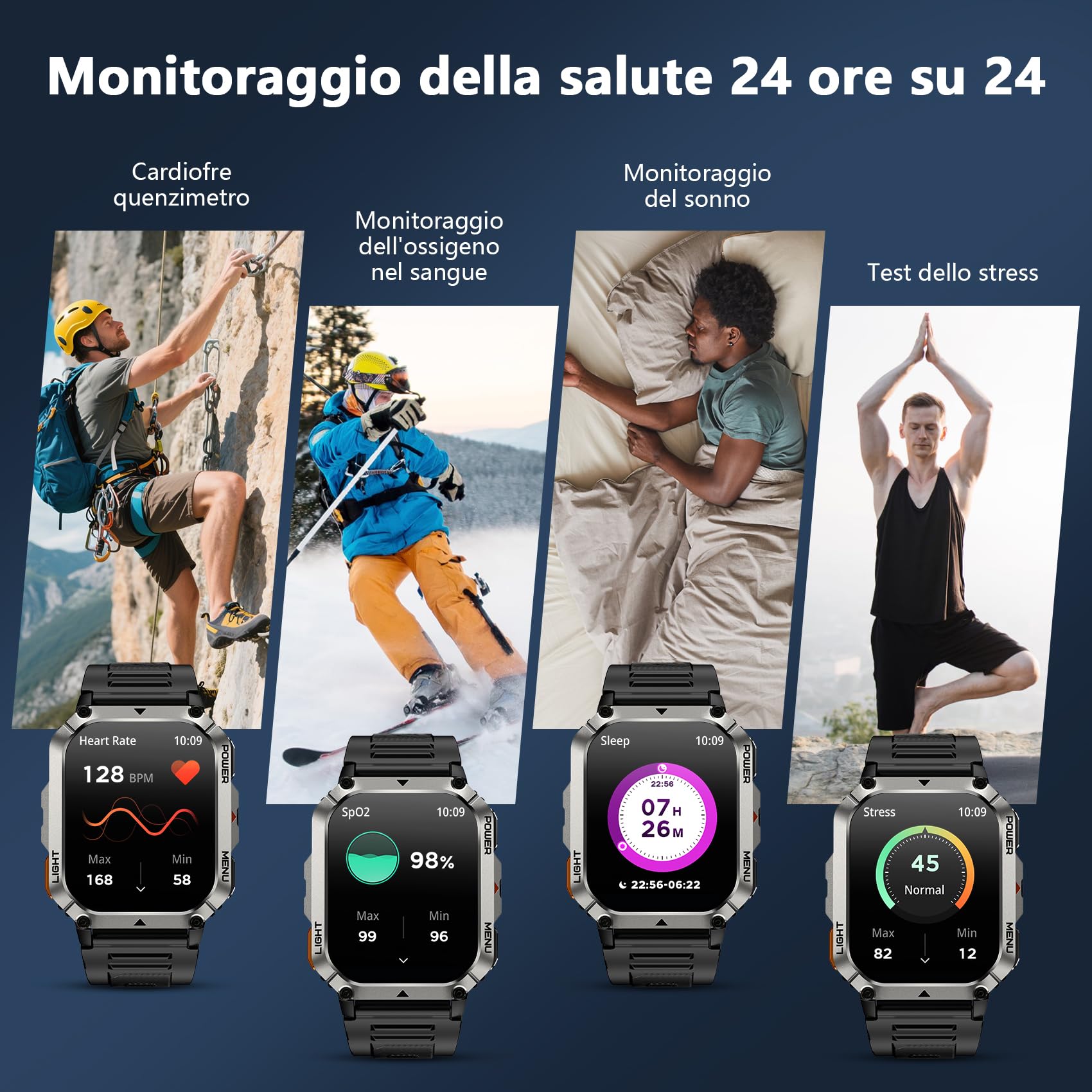 Blackview Smartwatch Uomo, 2.01" Militare Smartwatch Uomo Fitness con Chiamate Bluetooth Orologio Intelligente 115+ Modalità Sportive/900 mAh/Sonno/Cardiofrequenzimetro/Torcia/Bussola per Android IOS